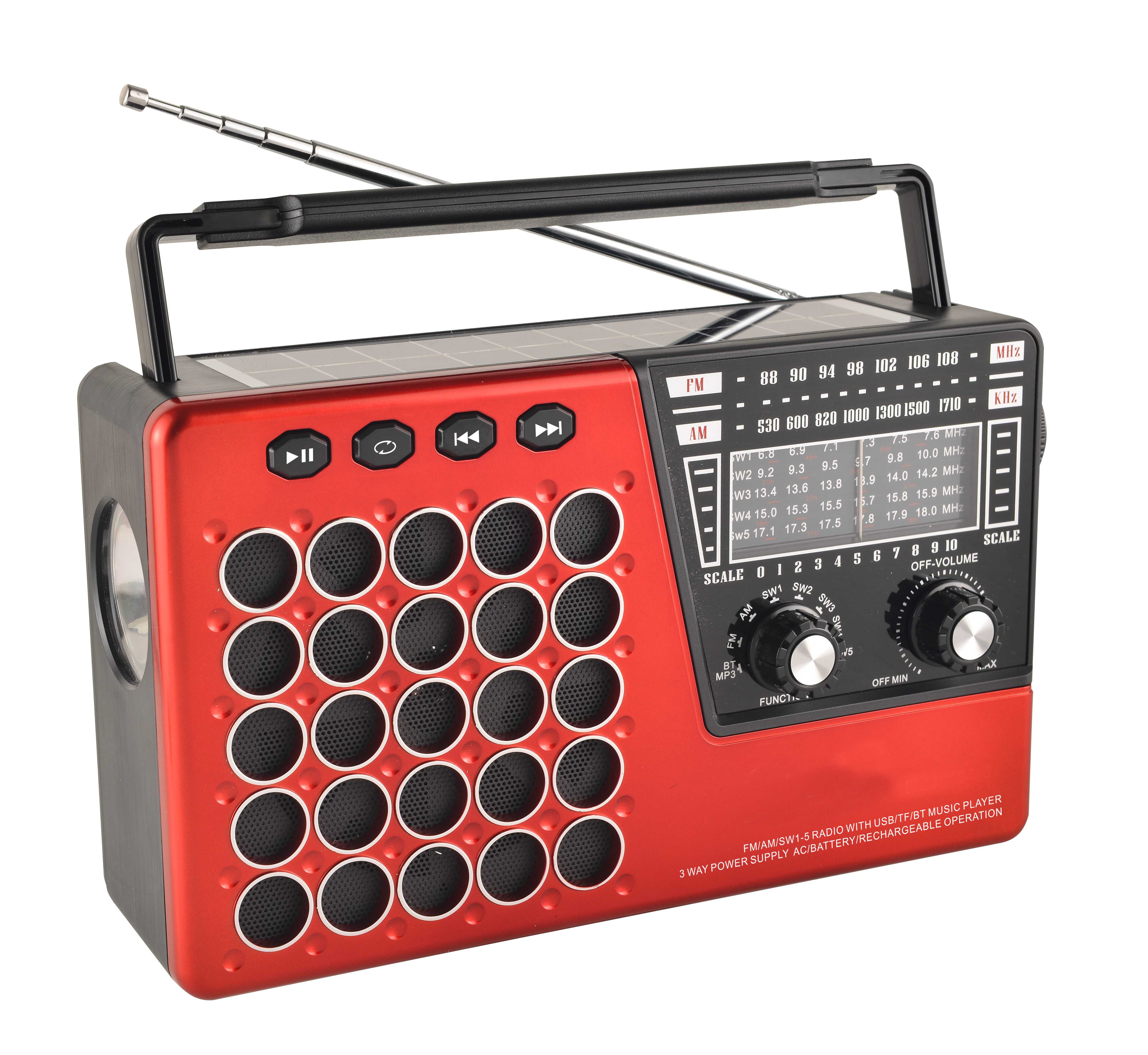 HS-2641 Portable built-in speaker wireless FM radio with solar emergency light