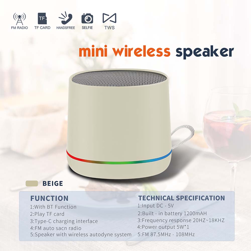 Mini Wireless Stereo Speaker Perfect Rechargeable Brief Design for Mobile Phones