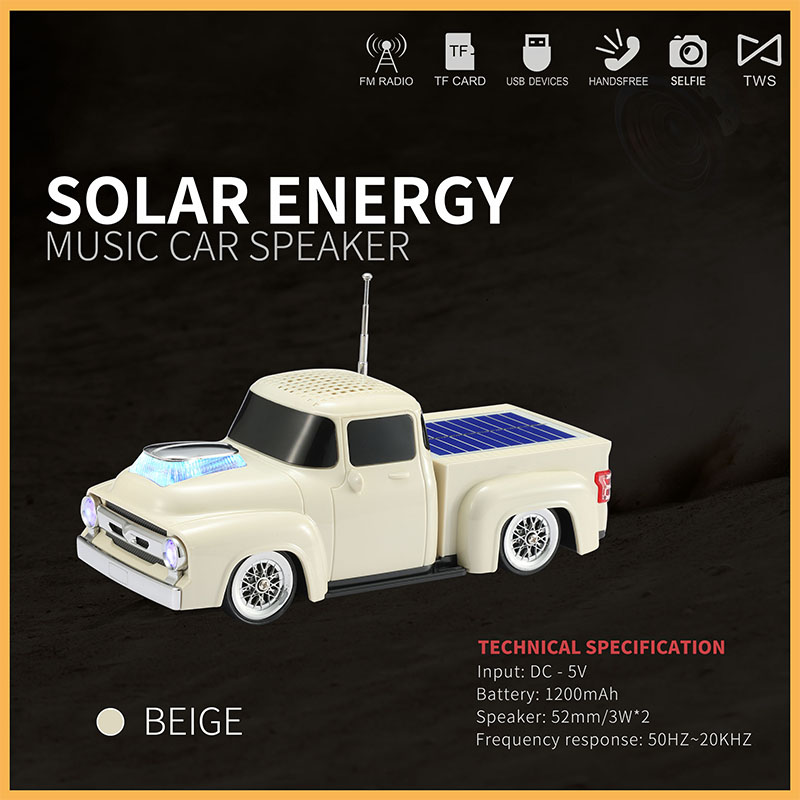 Truck Shaped Solar Powered Music Car Speaker Fm Radio Rechargeable Selfie