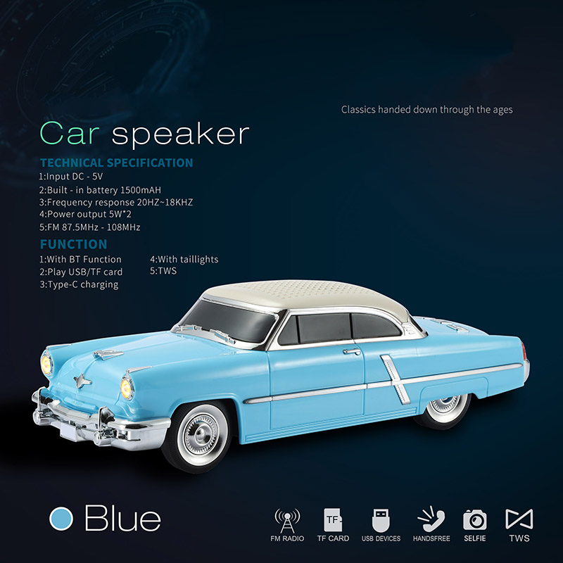 Classic Car Shaped Classic Wireless Speaker Handsfree Tws Portable Hifi Stereo