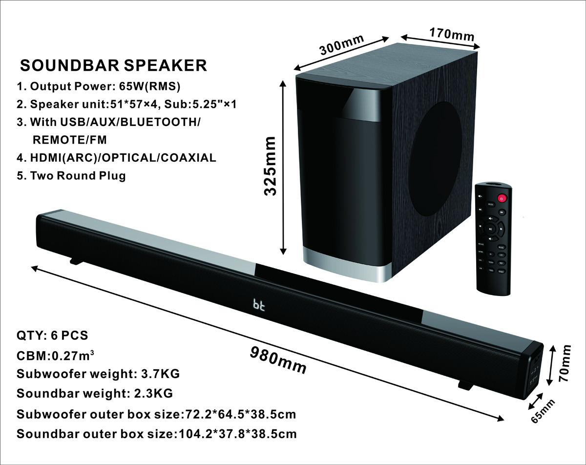 Home theater sound system speaker soundbar 5.25 Audio System for TV Speakers